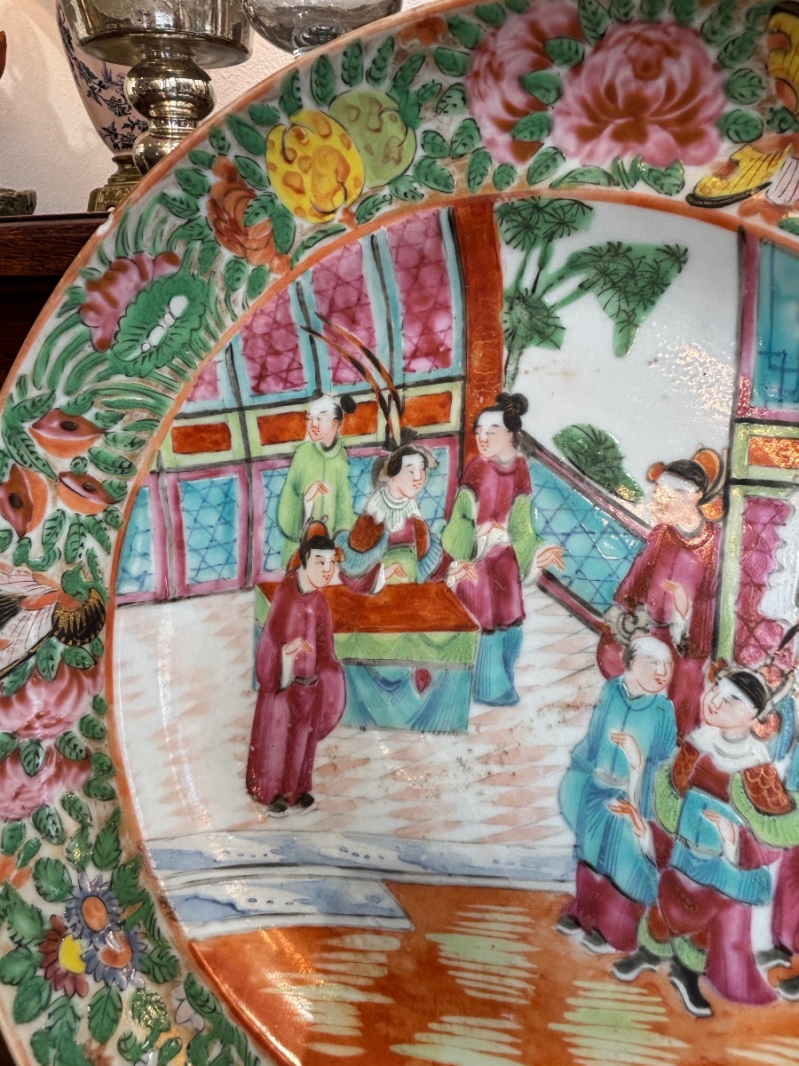 Antique Canton Porcelain Plate, China, Circa 1820, 19th Century, With A Children's Design-photo-3
