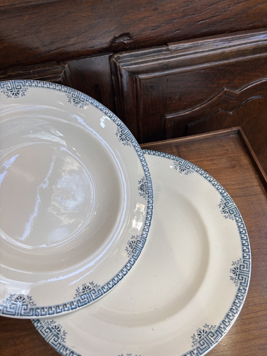 Set Of 6 Longwy Iron-glazed Soup Plates, "athens" Model, Circa 1900-photo-2