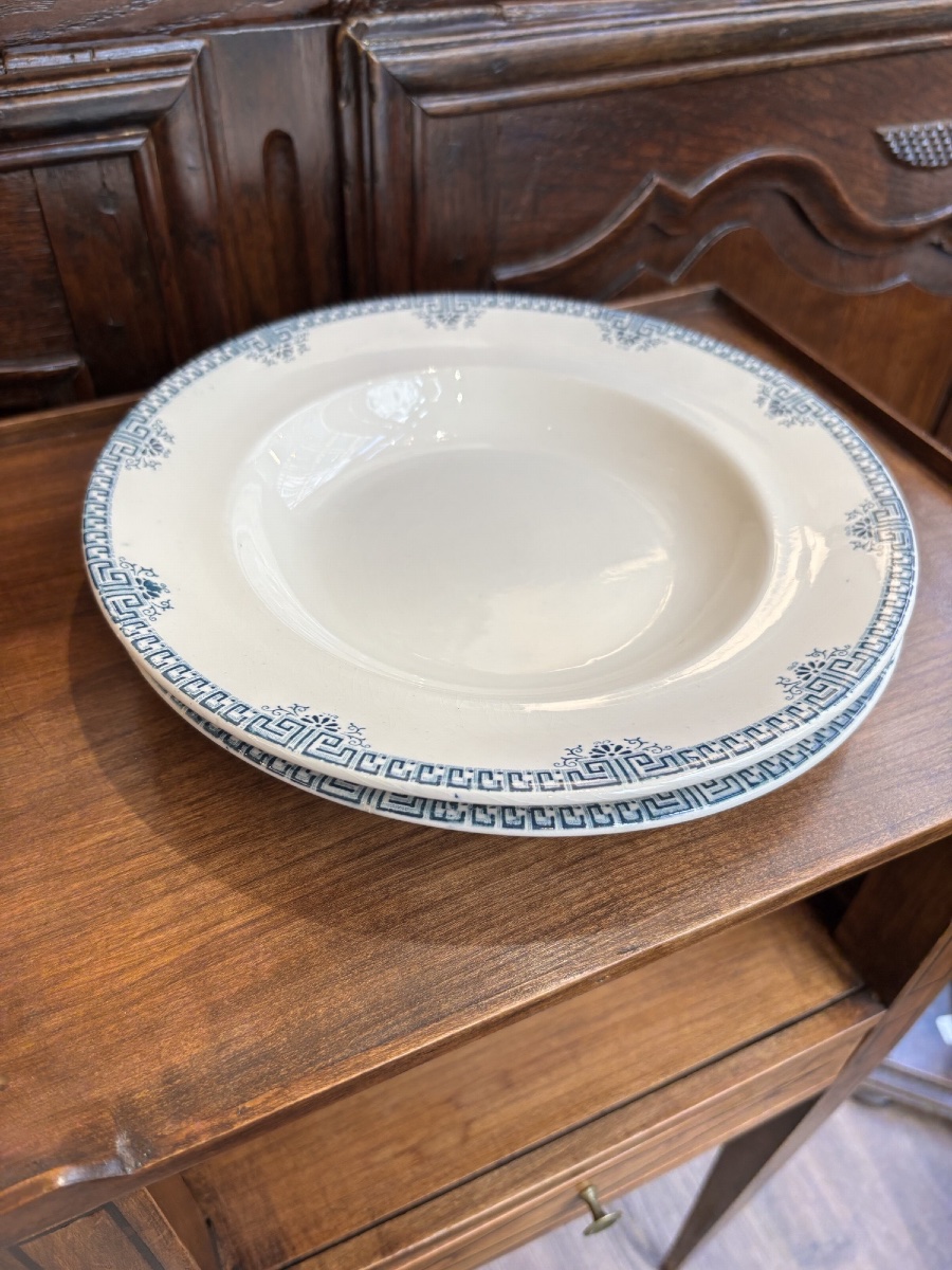 Set Of 6 Longwy Iron-glazed Soup Plates, "athens" Model, Circa 1900-photo-3