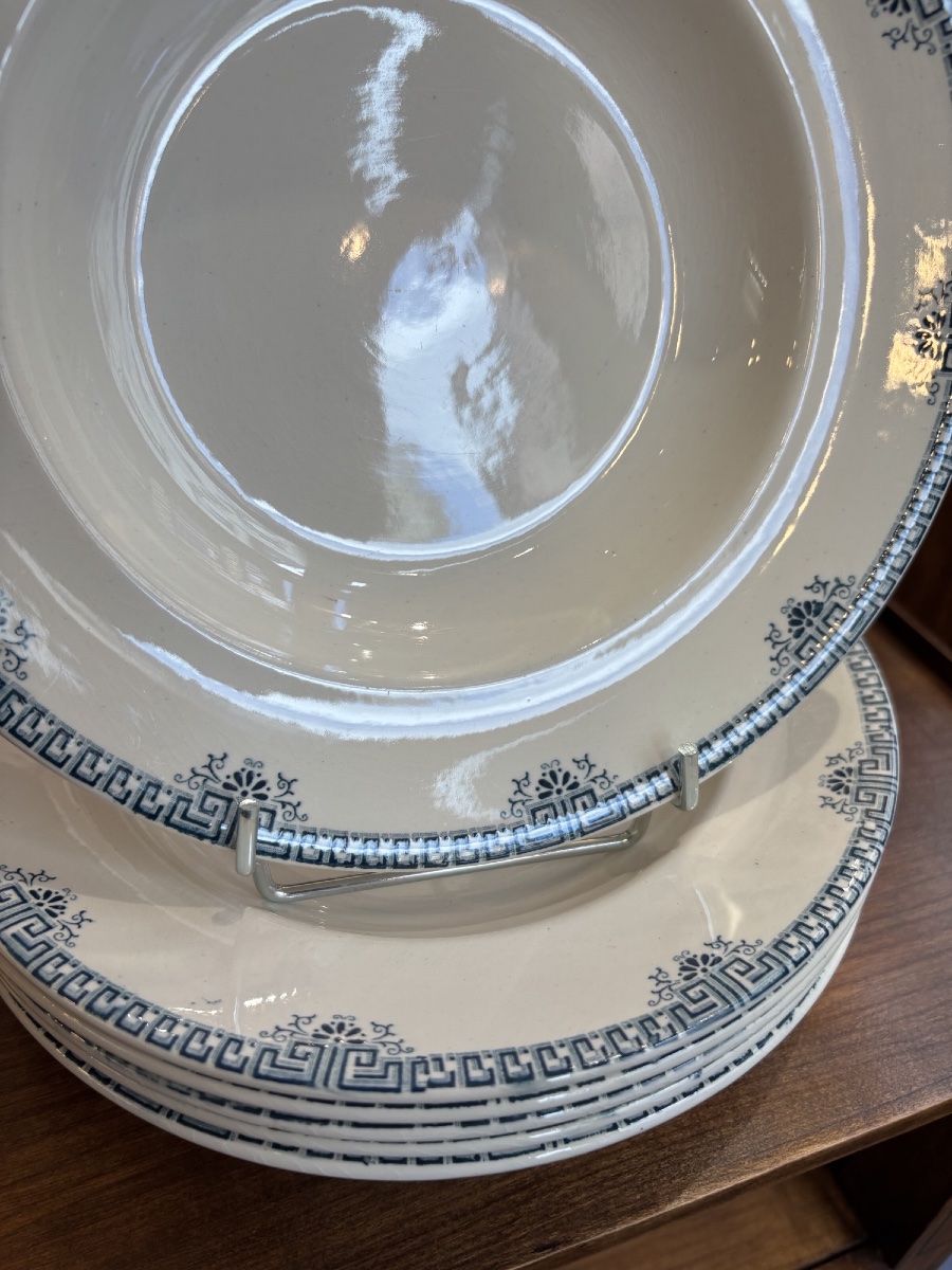 Set Of 6 Longwy Iron-glazed Soup Plates, "athens" Model, Circa 1900-photo-4