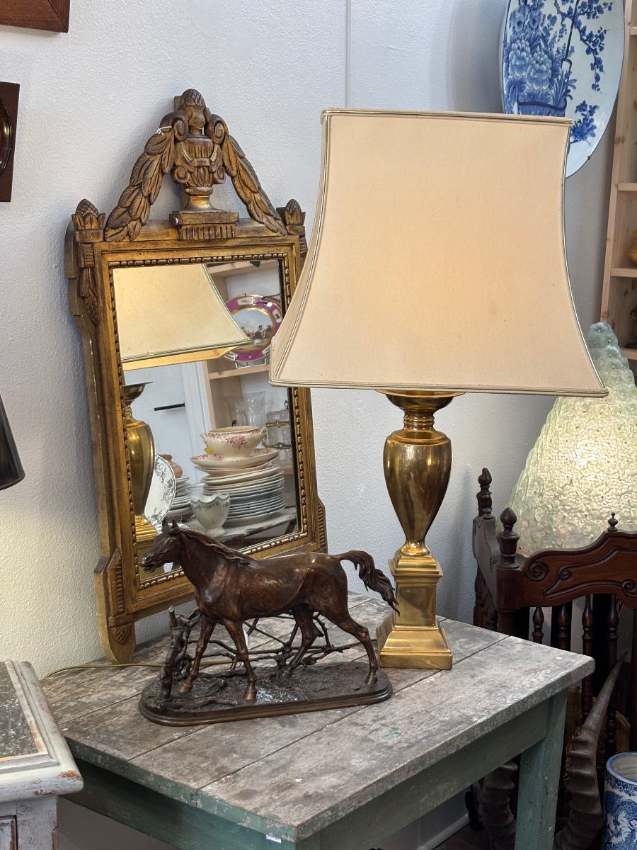 Ancienne grande lampe vintage en bronze Hollywood regency -photo-2