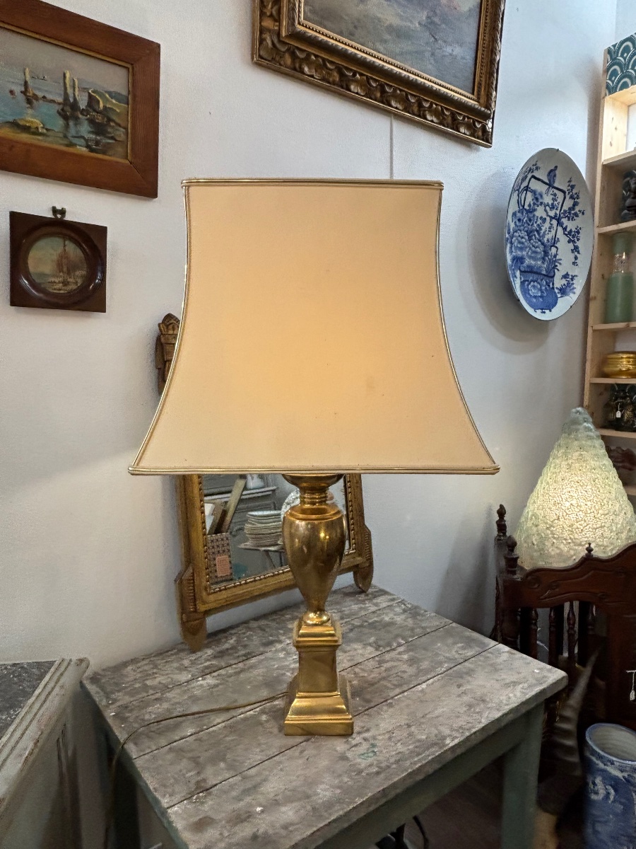 Ancienne grande lampe vintage en bronze Hollywood regency -photo-3
