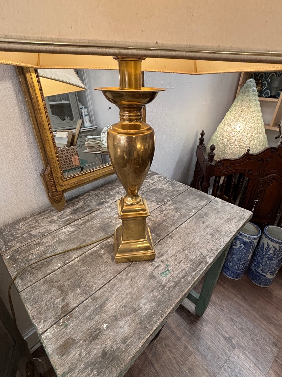 Ancienne grande lampe vintage en bronze Hollywood regency -photo-4