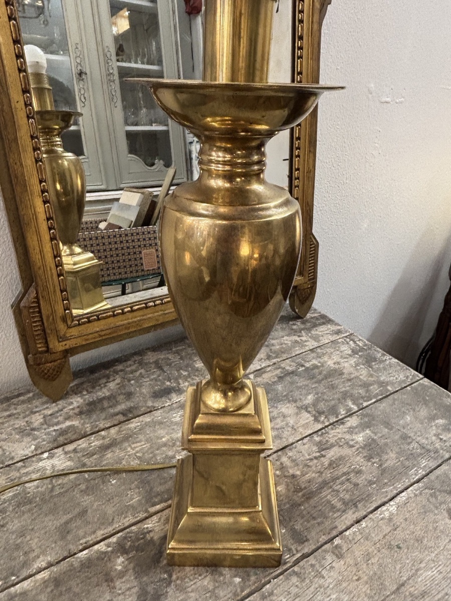 Ancienne grande lampe vintage en bronze Hollywood regency -photo-2