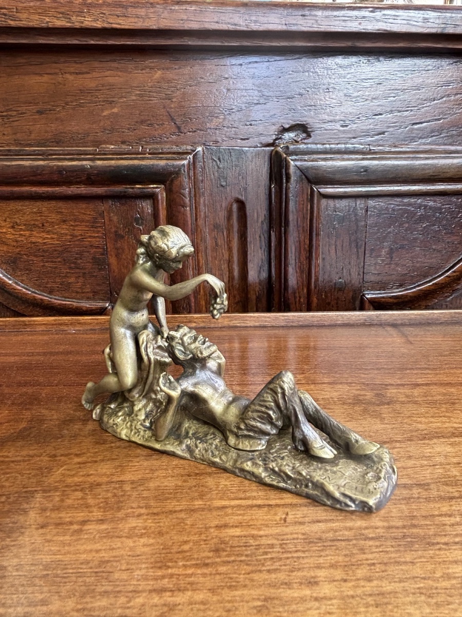 ANCIEN PETIT BRONZE ÉROTIQUE VIENNE BACCHANTE SATYRE PAR BERGMAN, VERS 1900 erotica curiosa