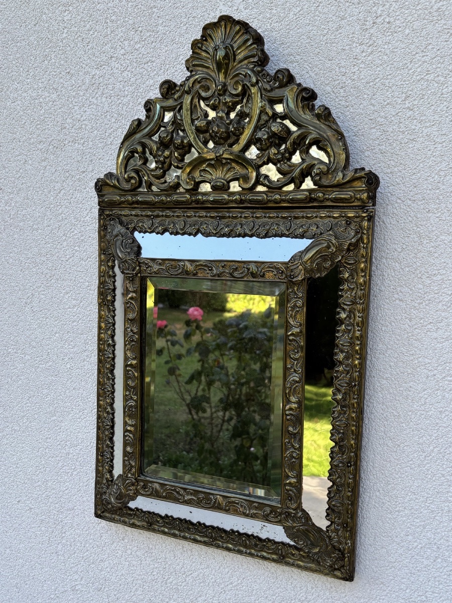 Antique Louis XIV-style Mirror With Pediment And Framing, 19th Century-photo-2
