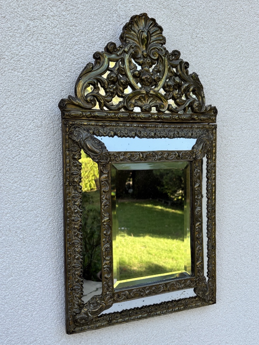Antique Louis XIV-style Mirror With Pediment And Framing, 19th Century-photo-4