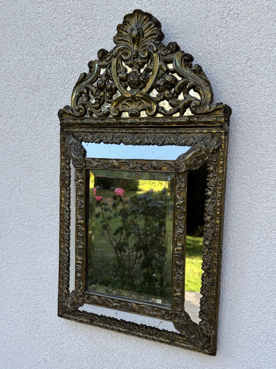 Antique Louis XIV-style Mirror With Pediment And Framing, 19th Century-photo-1