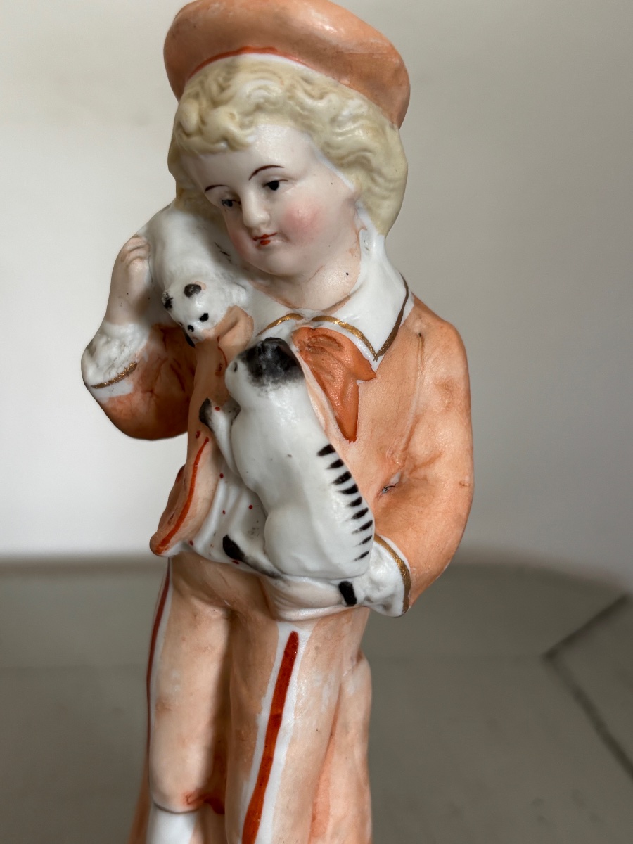 Chats et chiens, paire de biscuits anciens fin du XIX eme siècle biscuit de porcelaine-photo-3