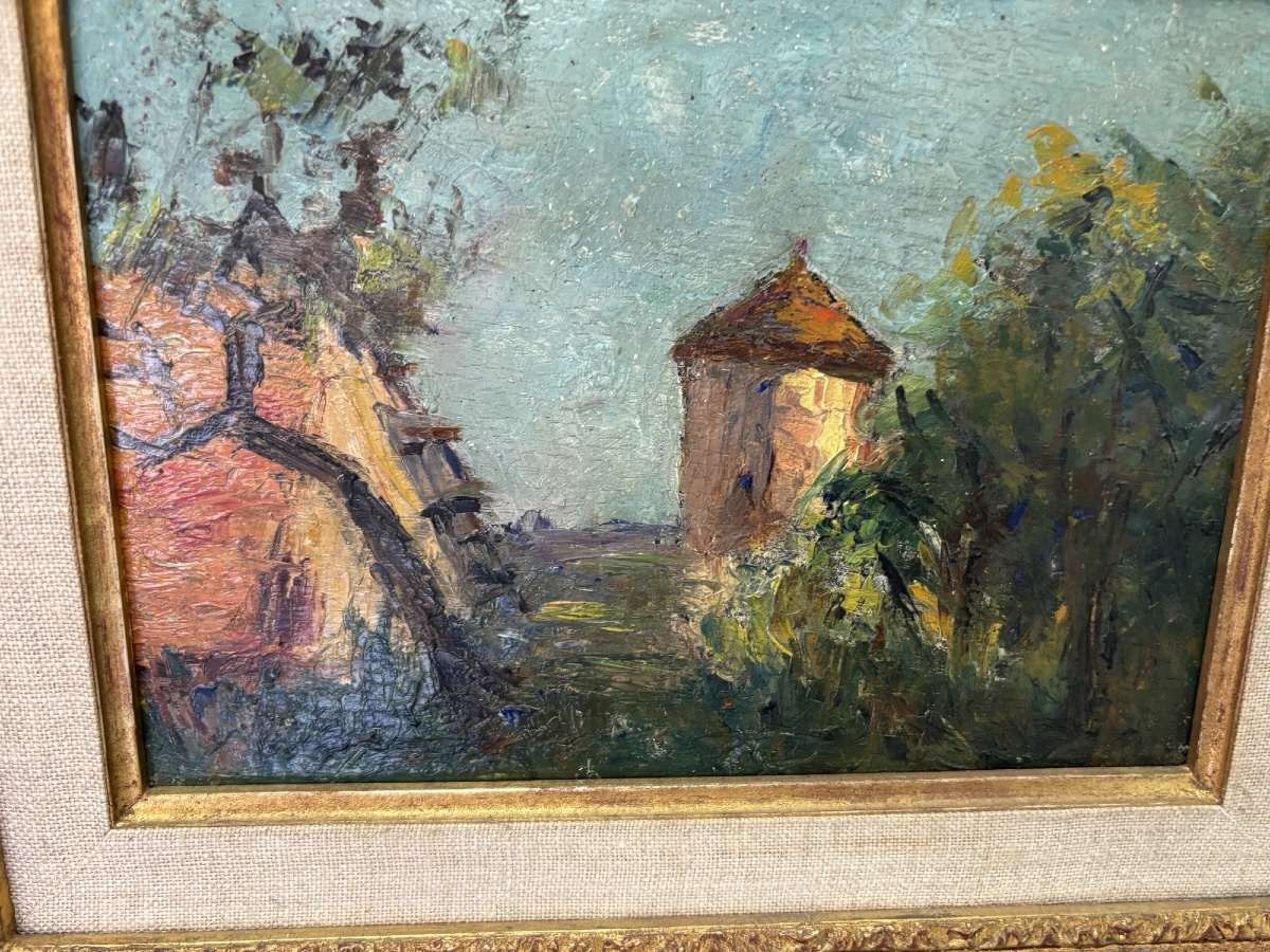 Ancien petit tableau le colombier en Bourbonnais fin du XIX eme Huile sur panneau HSP allier-photo-4