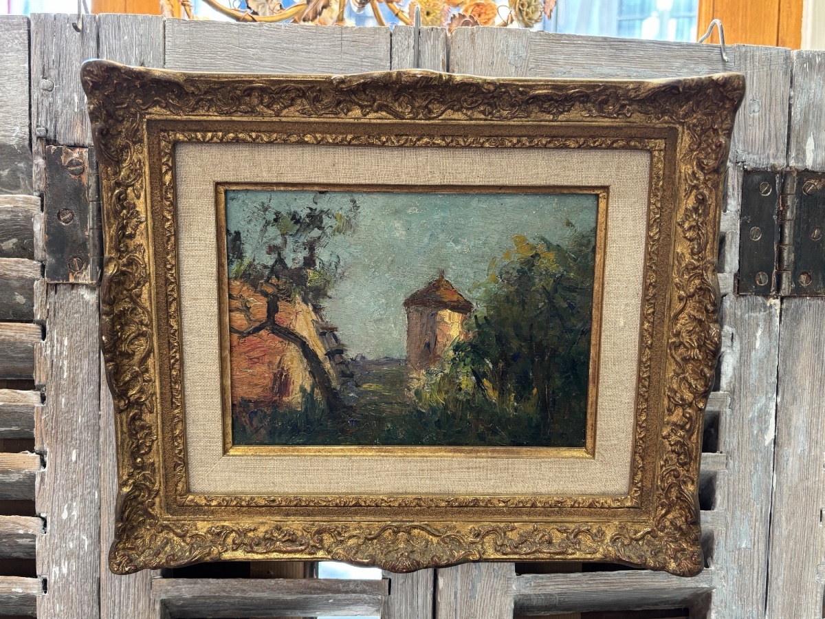 Ancien petit tableau le colombier en Bourbonnais fin du XIX eme Huile sur panneau HSP allier