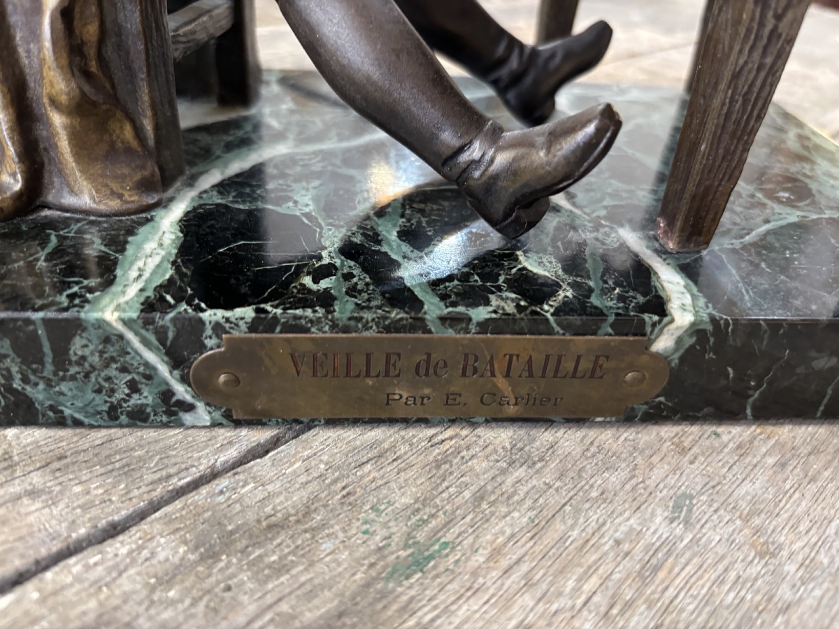 Antique "on The Eve Of Battle" Napoleon Lamp By Carlier, Early 20th Century, Bronze And Marble Statue-photo-3