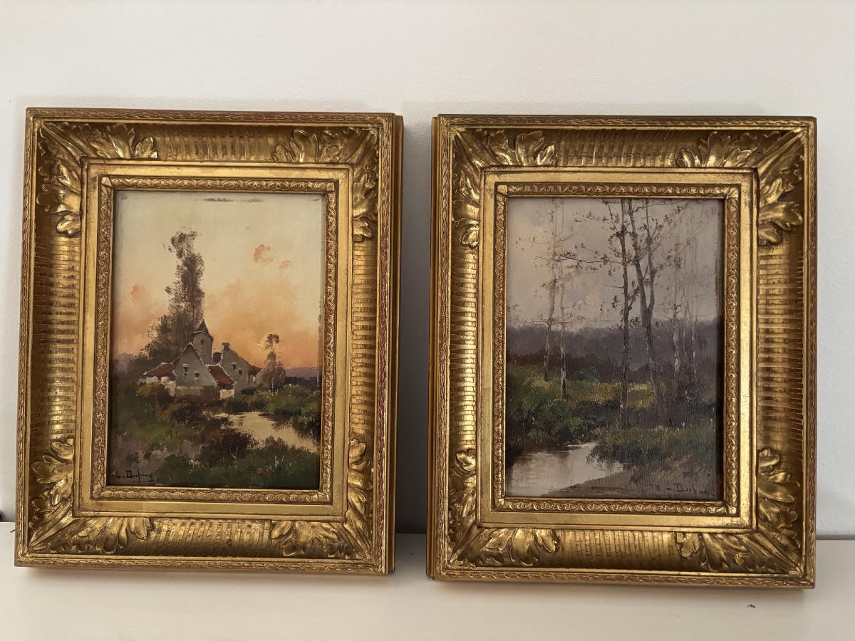 Paire de tableaux anciens L Dupuy  pour Galien Laloue huile sur panneau vers 1900 -photo-2