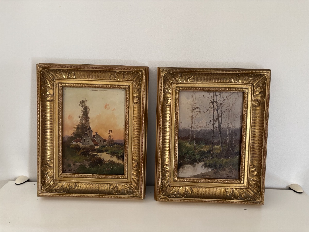 Paire de tableaux anciens L Dupuy  pour Galien Laloue huile sur panneau vers 1900 