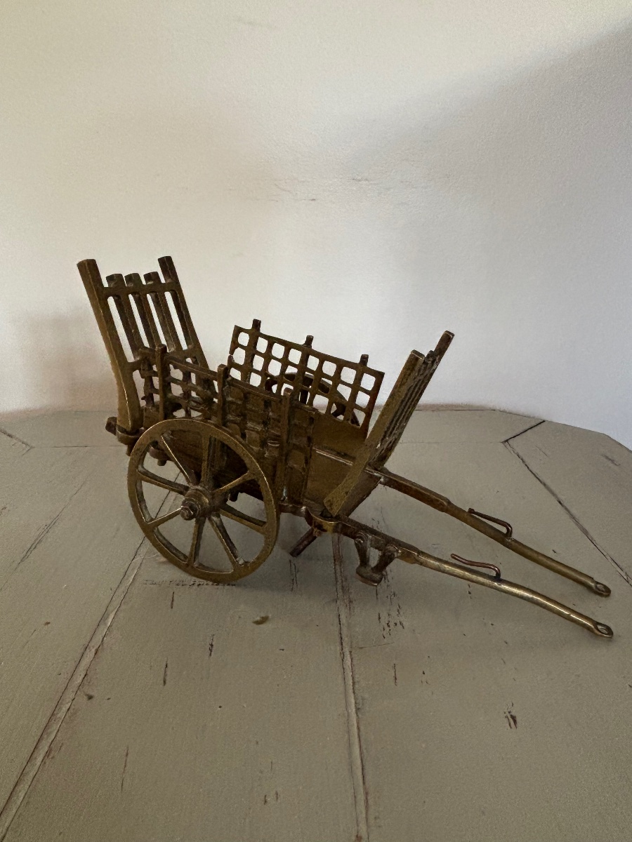 Antique Small Bronze Cart From The 19th Century, A Naturalistic Folk Art Model-photo-2