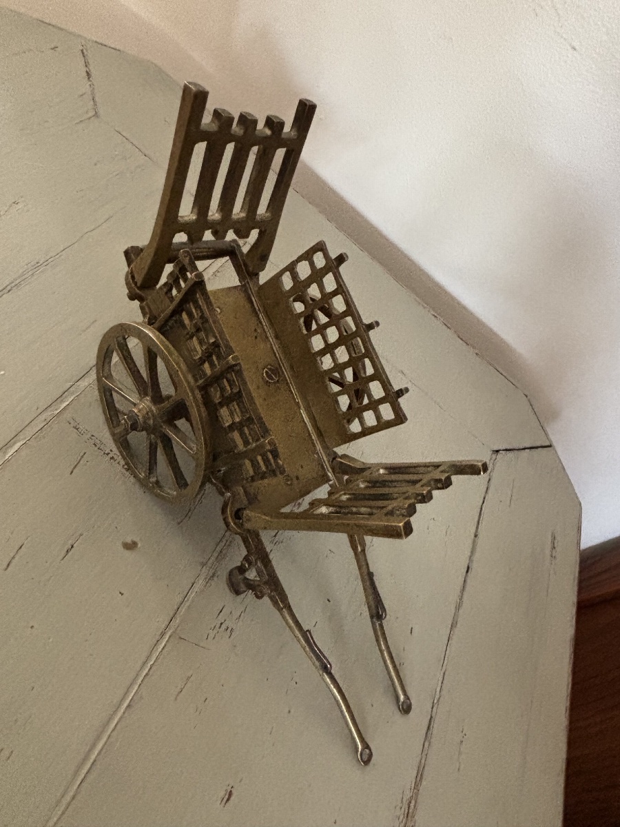 Antique Small Bronze Cart From The 19th Century, A Naturalistic Folk Art Model-photo-3