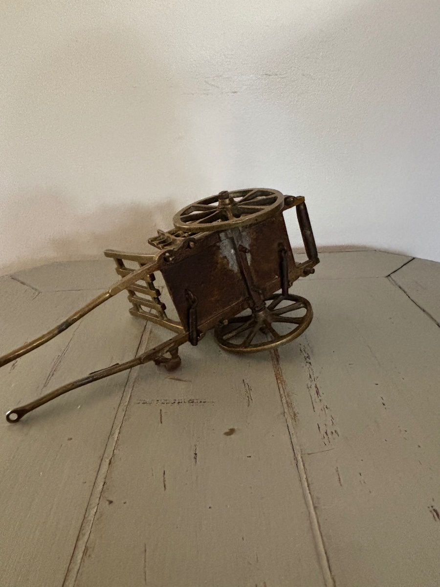 Antique Small Bronze Cart From The 19th Century, A Naturalistic Folk Art Model-photo-3