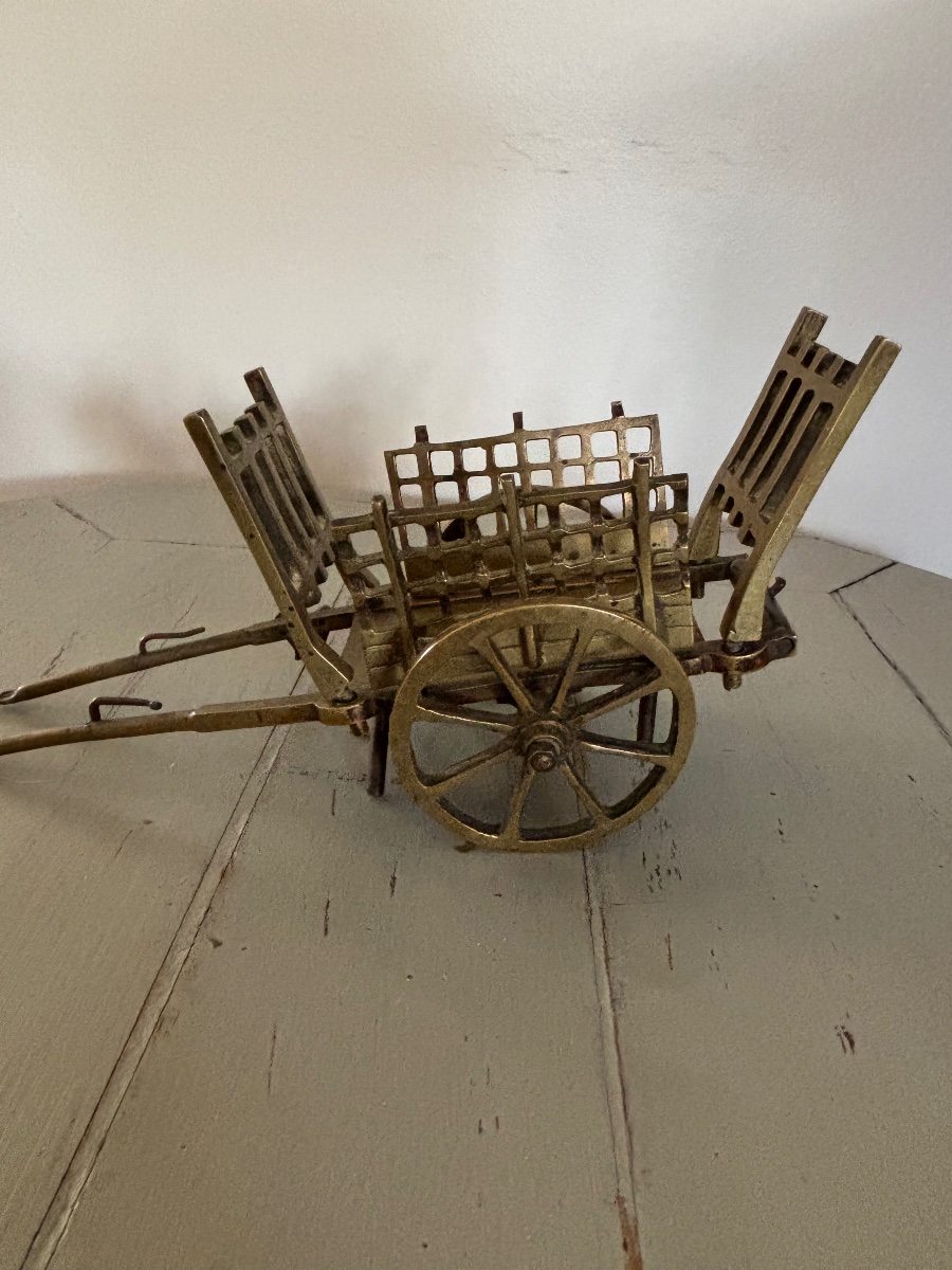 Antique Small Bronze Cart From The 19th Century, A Naturalistic Folk Art Model