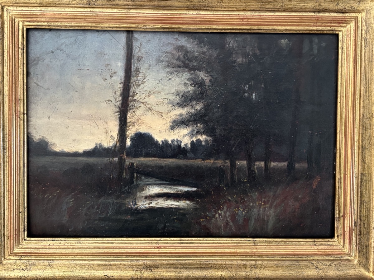 Antique Small Painting: *the Undergrowth*, Oil On Panel, 19th Century, -photo-2