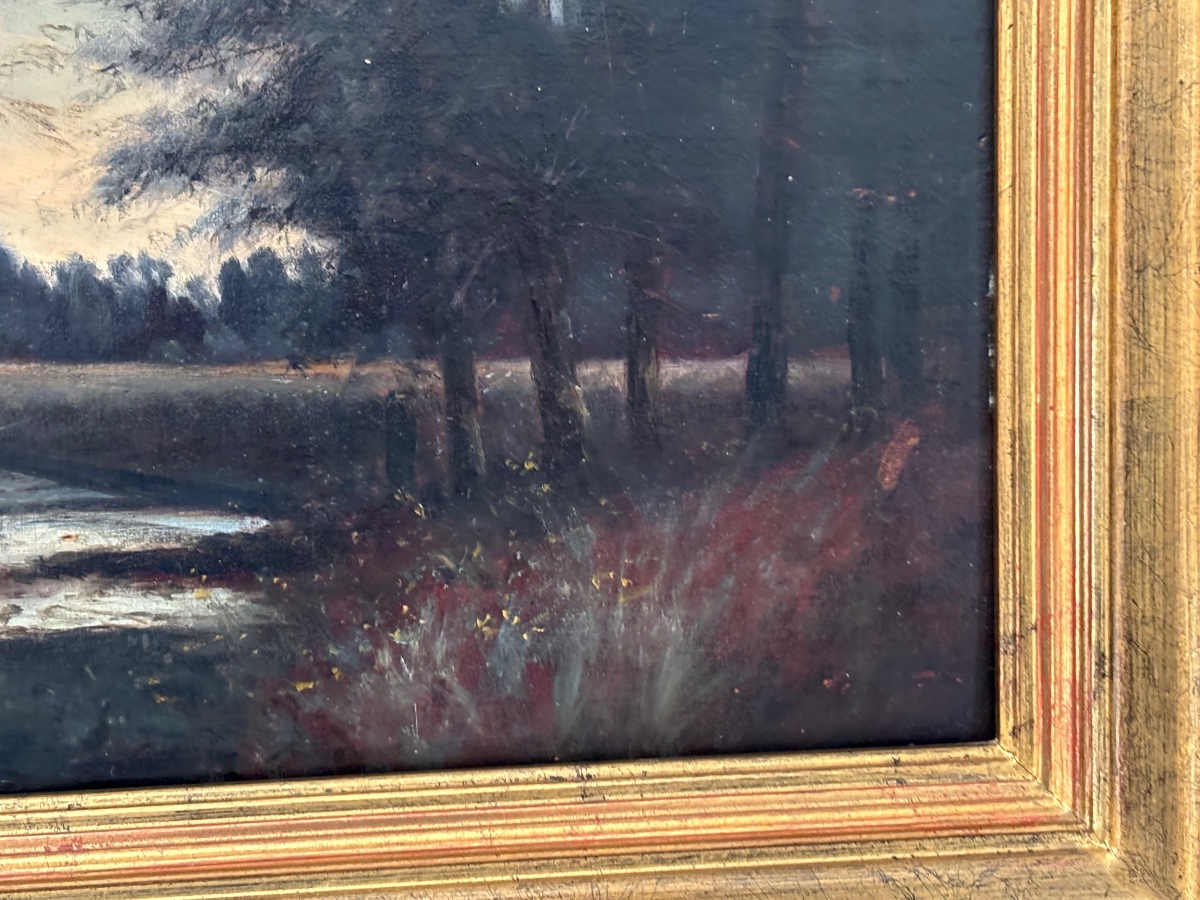Antique Small Painting: *the Undergrowth*, Oil On Panel, 19th Century, -photo-2