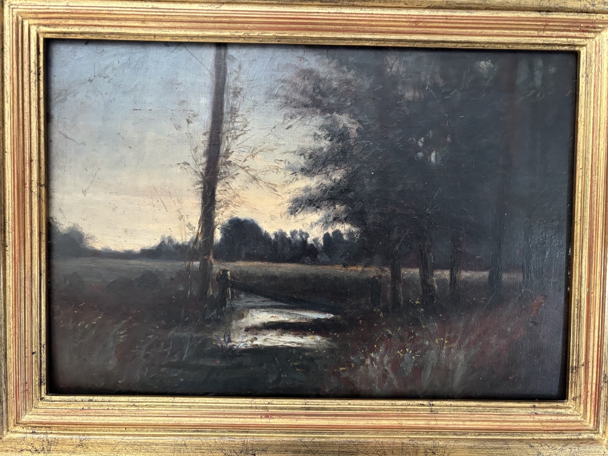 Antique Small Painting: *the Undergrowth*, Oil On Panel, 19th Century, -photo-4