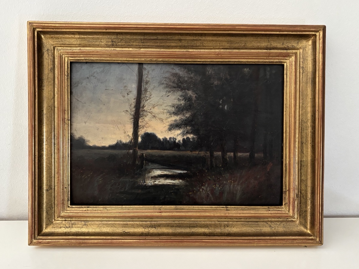 Antique Small Painting: *the Undergrowth*, Oil On Panel, 19th Century, 
