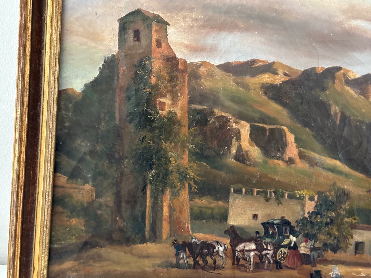 Ancien petit tableau à l'huile sur toile, école italienne vers 1820-photo-2