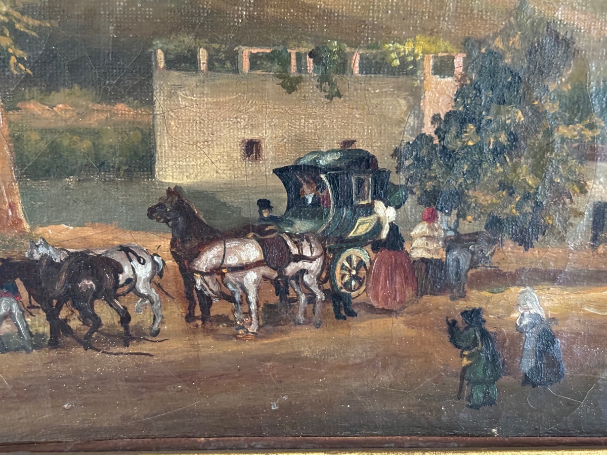 Ancien petit tableau à l'huile sur toile, école italienne vers 1820-photo-4