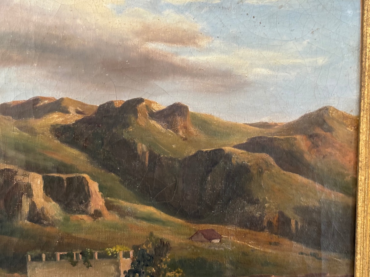 Ancien petit tableau à l'huile sur toile, école italienne vers 1820-photo-2