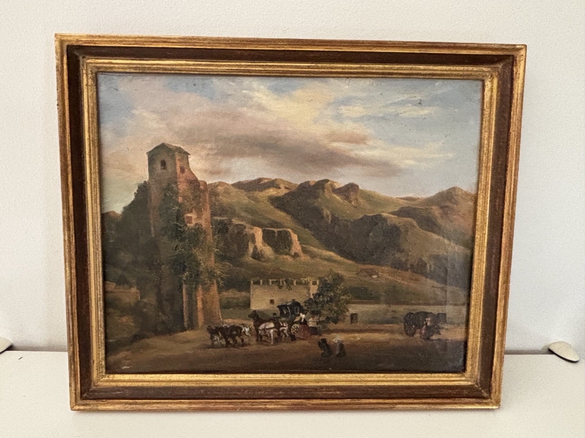 Ancien petit tableau à l'huile sur toile, école italienne vers 1820