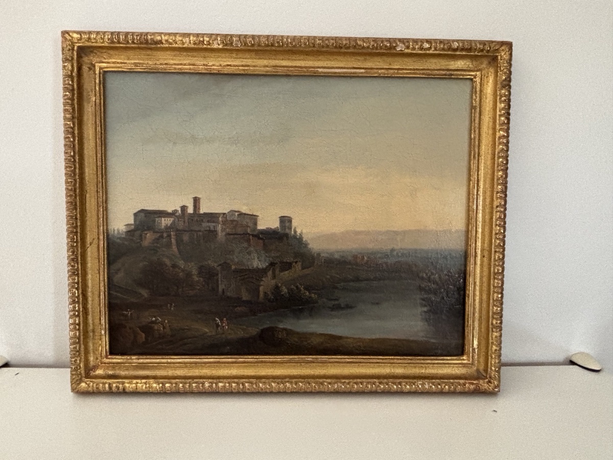 Ancien petit tableau à l'huile sur toile, école italienne vers 1820 grand tour Narni Italie-photo-2