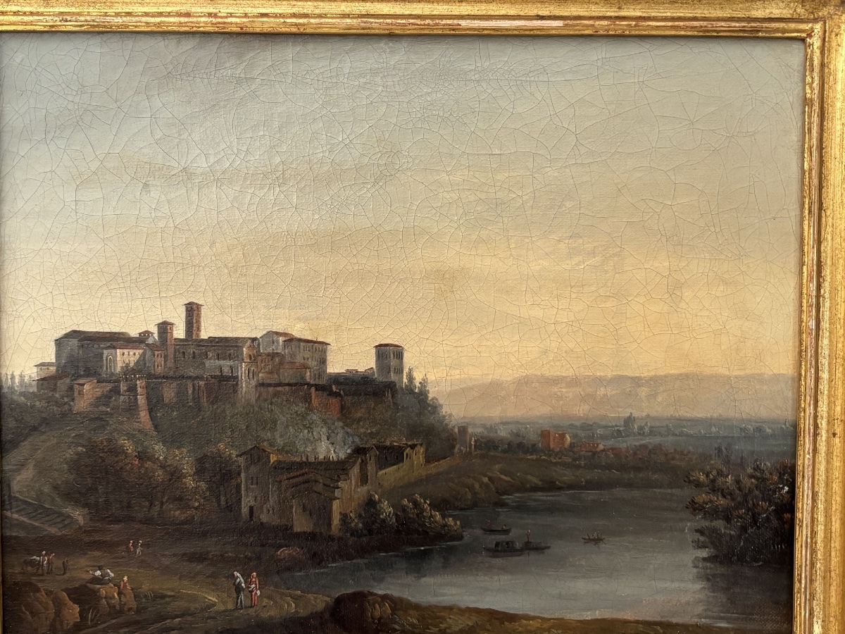 Ancien petit tableau à l'huile sur toile, école italienne vers 1820 grand tour Narni Italie-photo-3
