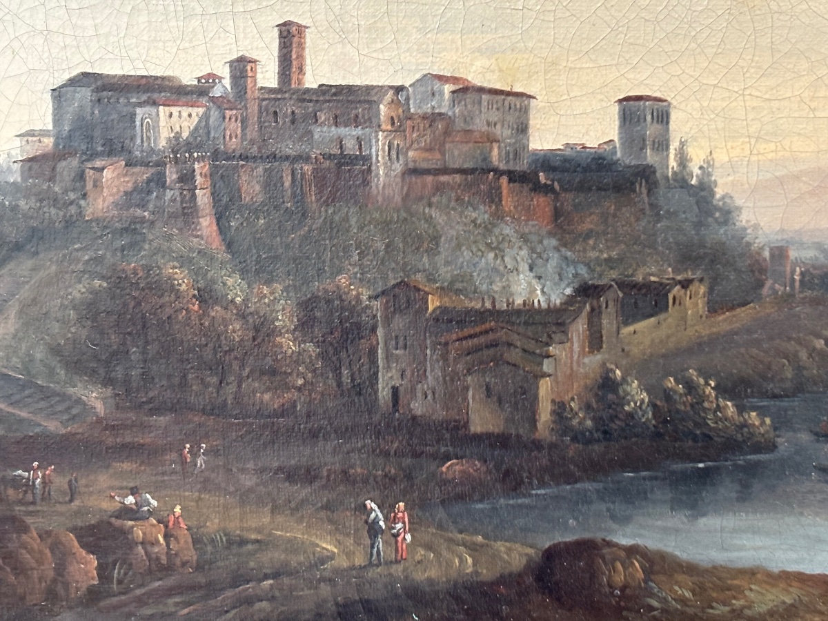 Ancien petit tableau à l'huile sur toile, école italienne vers 1820 grand tour Narni Italie-photo-4