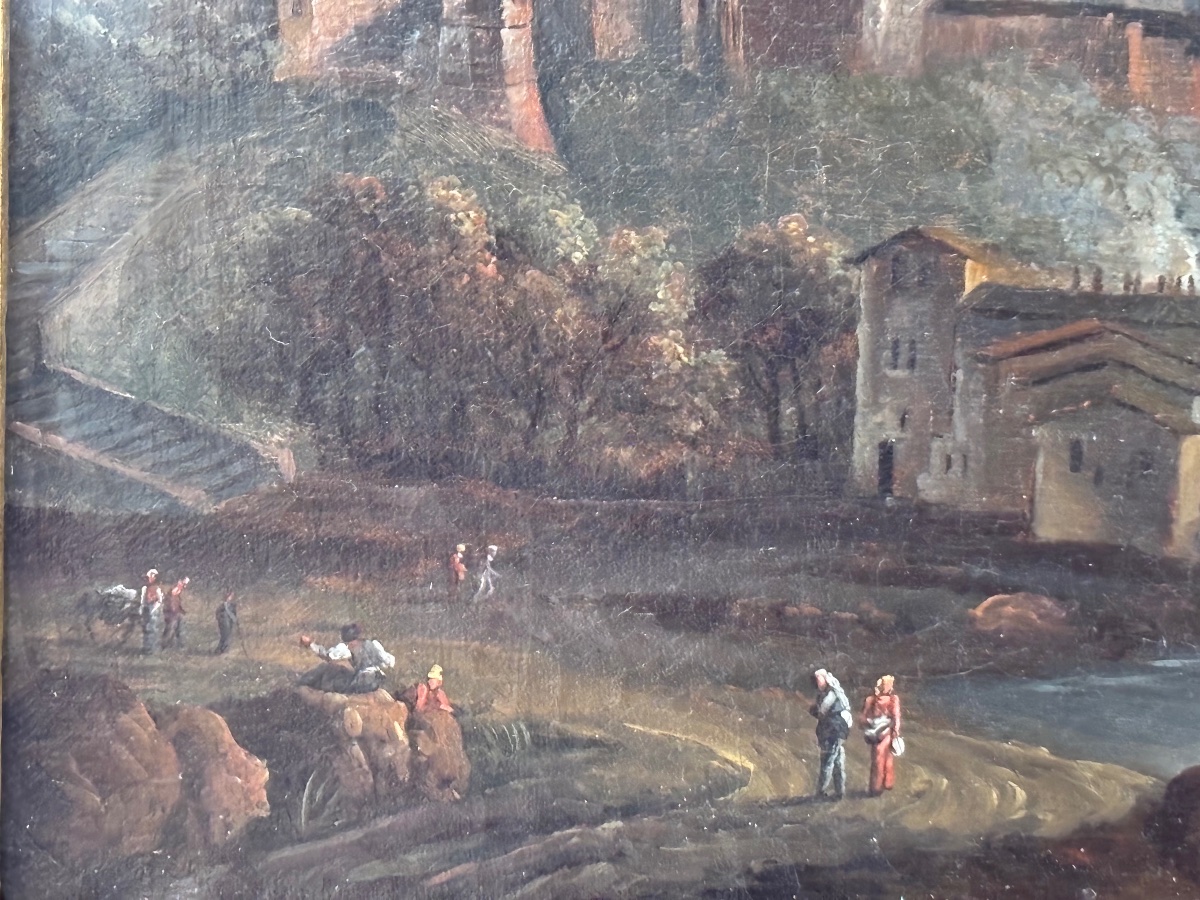 Ancien petit tableau à l'huile sur toile, école italienne vers 1820 grand tour Narni Italie-photo-1