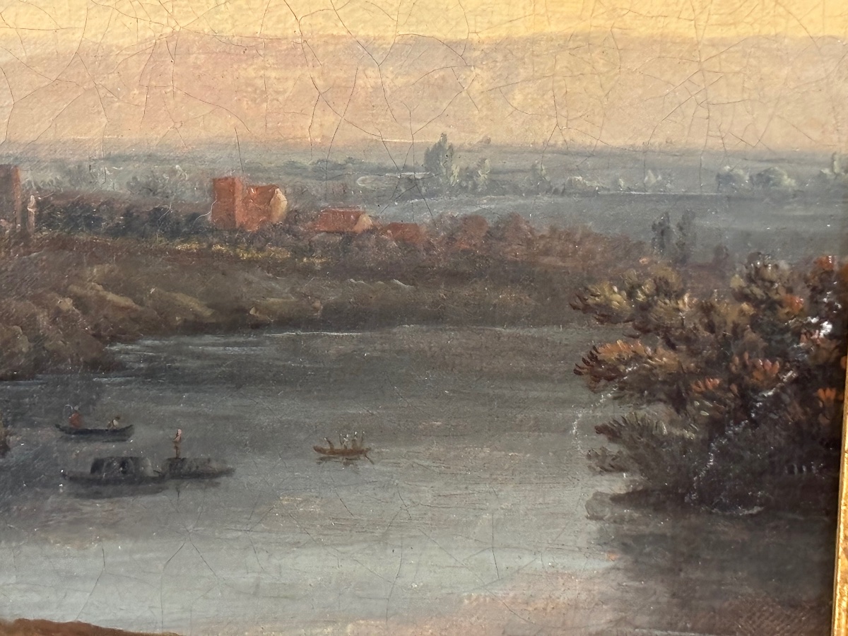 Ancien petit tableau à l'huile sur toile, école italienne vers 1820 grand tour Narni Italie-photo-2