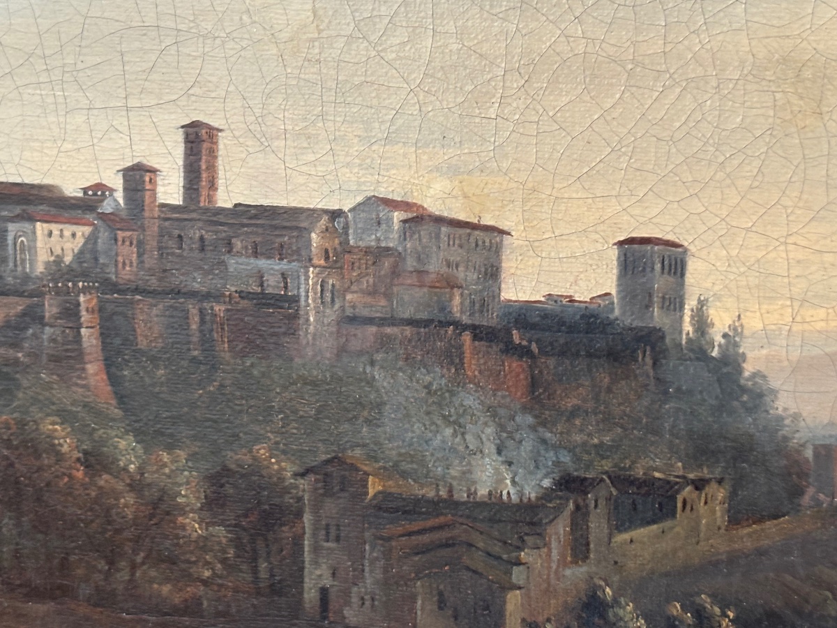 Ancien petit tableau à l'huile sur toile, école italienne vers 1820 grand tour Narni Italie-photo-3