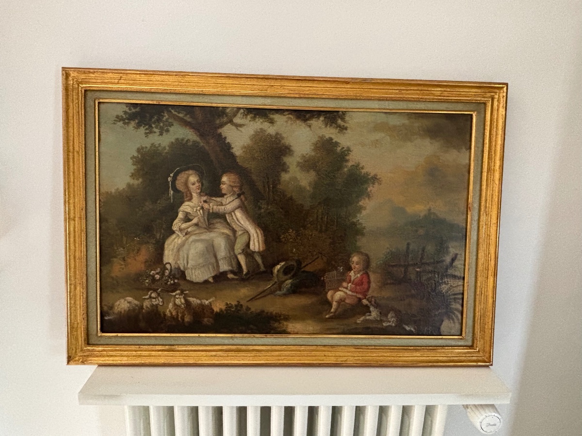 Ancien tableau huile sur toile époque XVIII eme siècle romantique Louis XV-photo-2