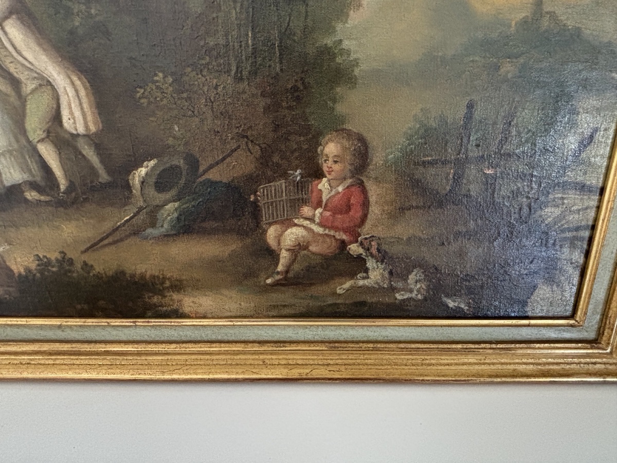 Ancien tableau huile sur toile époque XVIII eme siècle romantique Louis XV-photo-4