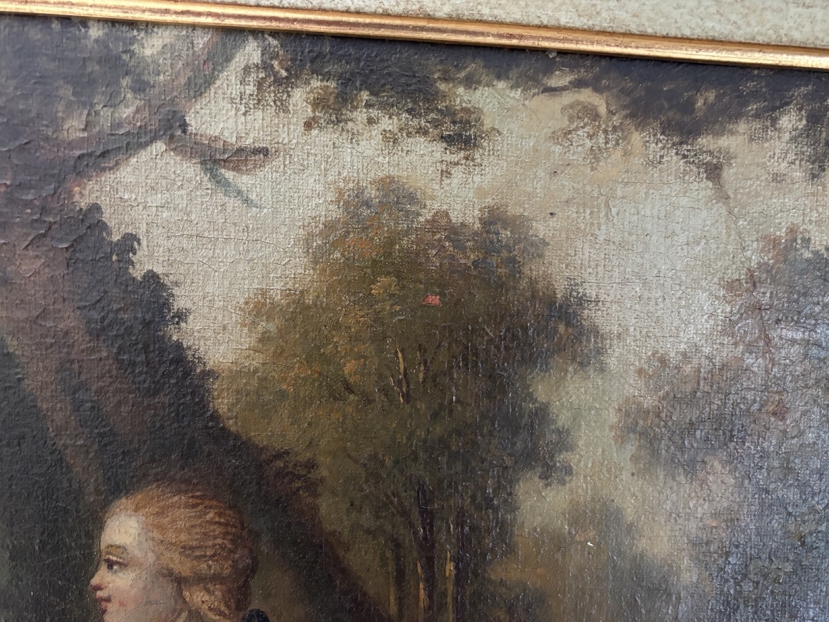 Ancien tableau huile sur toile époque XVIII eme siècle romantique Louis XV-photo-6