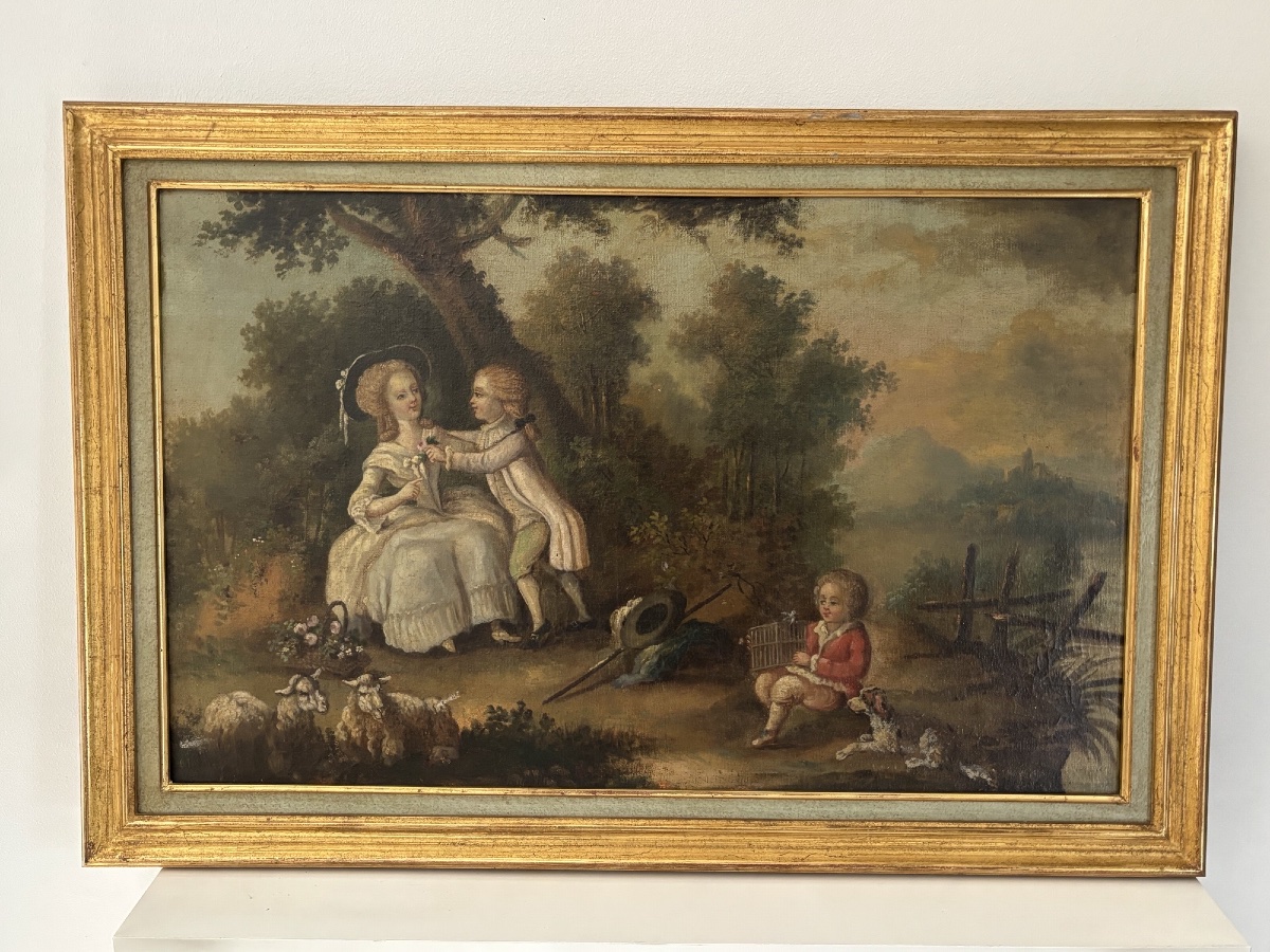 Ancien tableau huile sur toile époque XVIII eme siècle romantique Louis XV