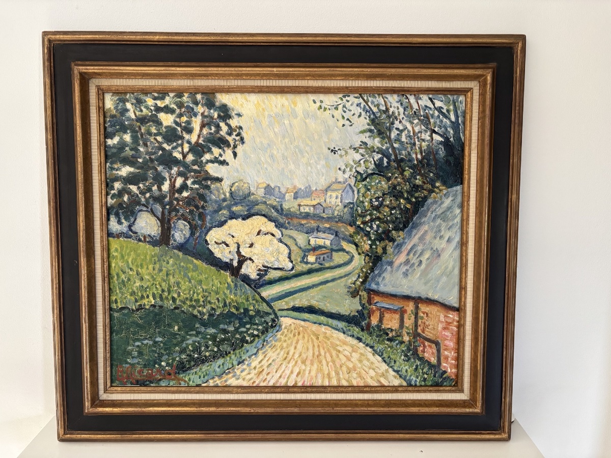 ancien Tableau école pointilliste école de Rouen Roger Ricard début XX eme huile panneau-photo-2