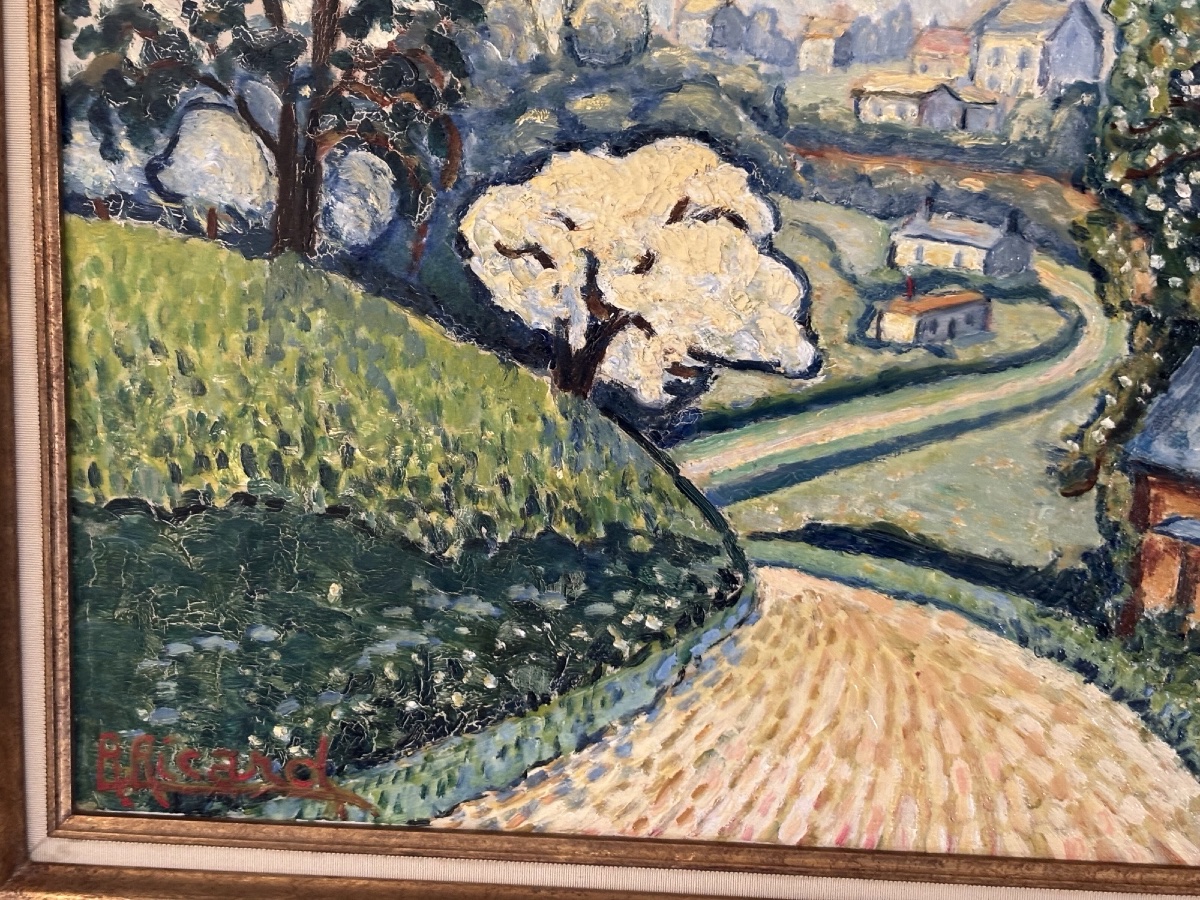 ancien Tableau école pointilliste école de Rouen Roger Ricard début XX eme huile panneau-photo-1
