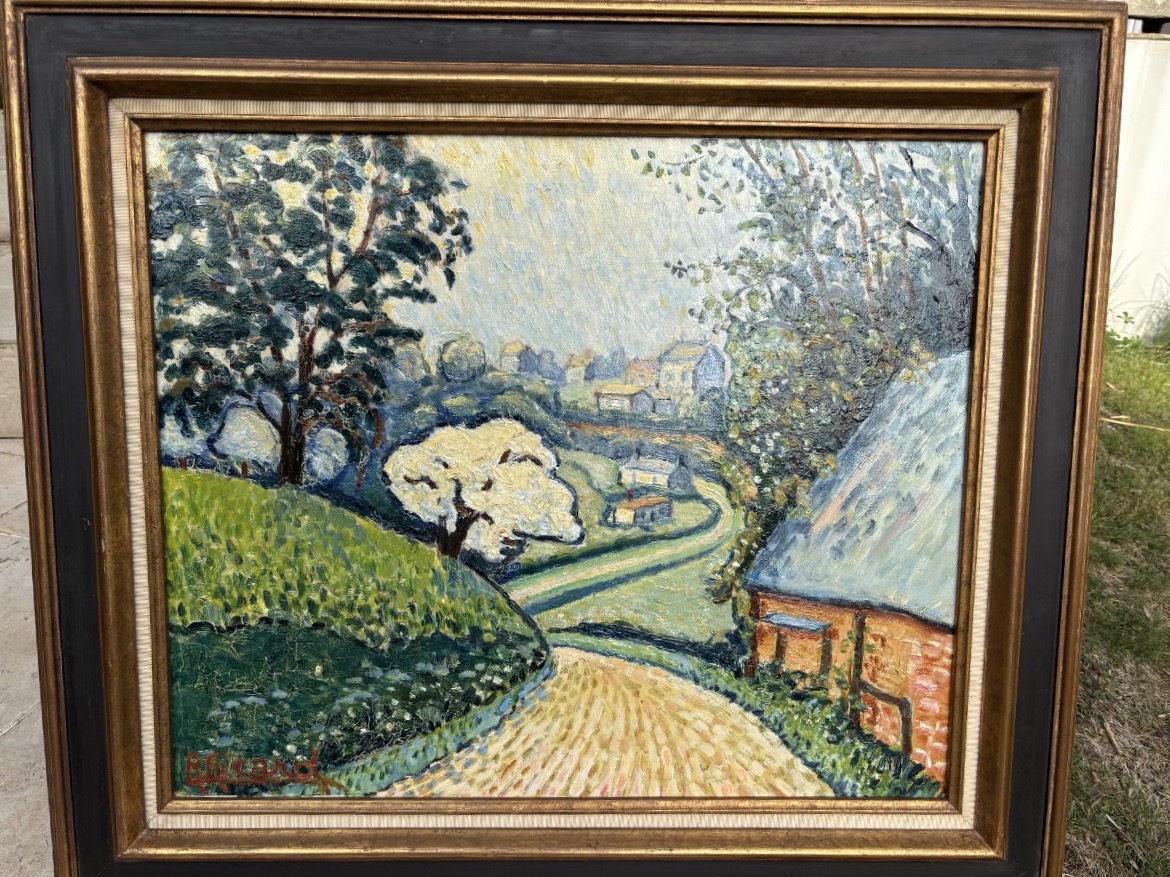 ancien Tableau école pointilliste école de Rouen Roger Ricard début XX eme huile panneau