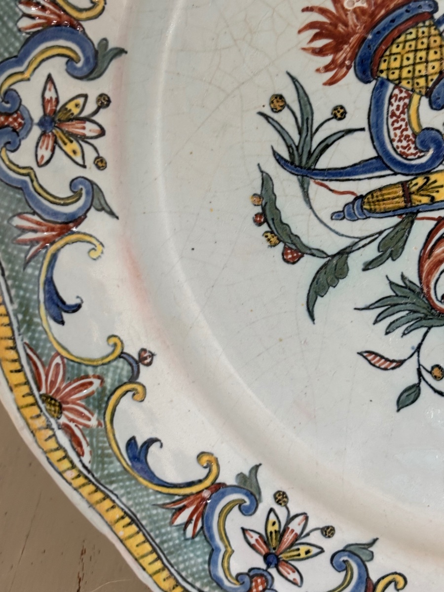 Antique Large 19th-century Earthenware Dish From Desvres, Rouen, Decorated With A Quiver And Snakes-photo-3