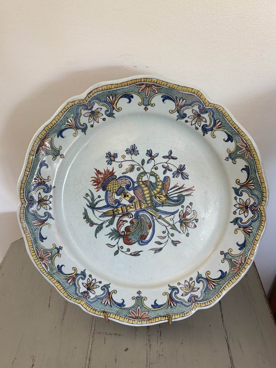 Antique Large 19th-century Earthenware Dish From Desvres, Rouen, Decorated With A Quiver And Snakes-photo-4