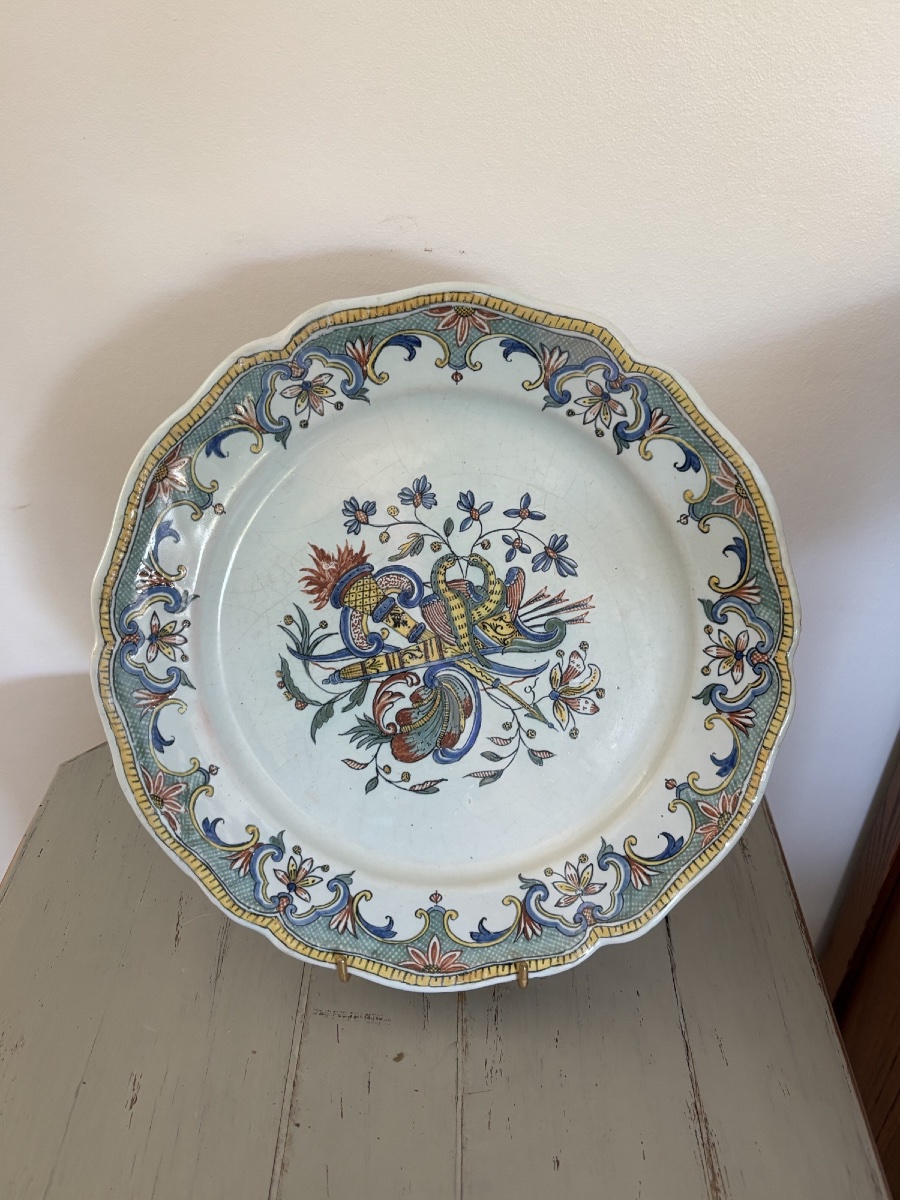 Antique Large 19th-century Earthenware Dish From Desvres, Rouen, Decorated With A Quiver And Snakes-photo-1
