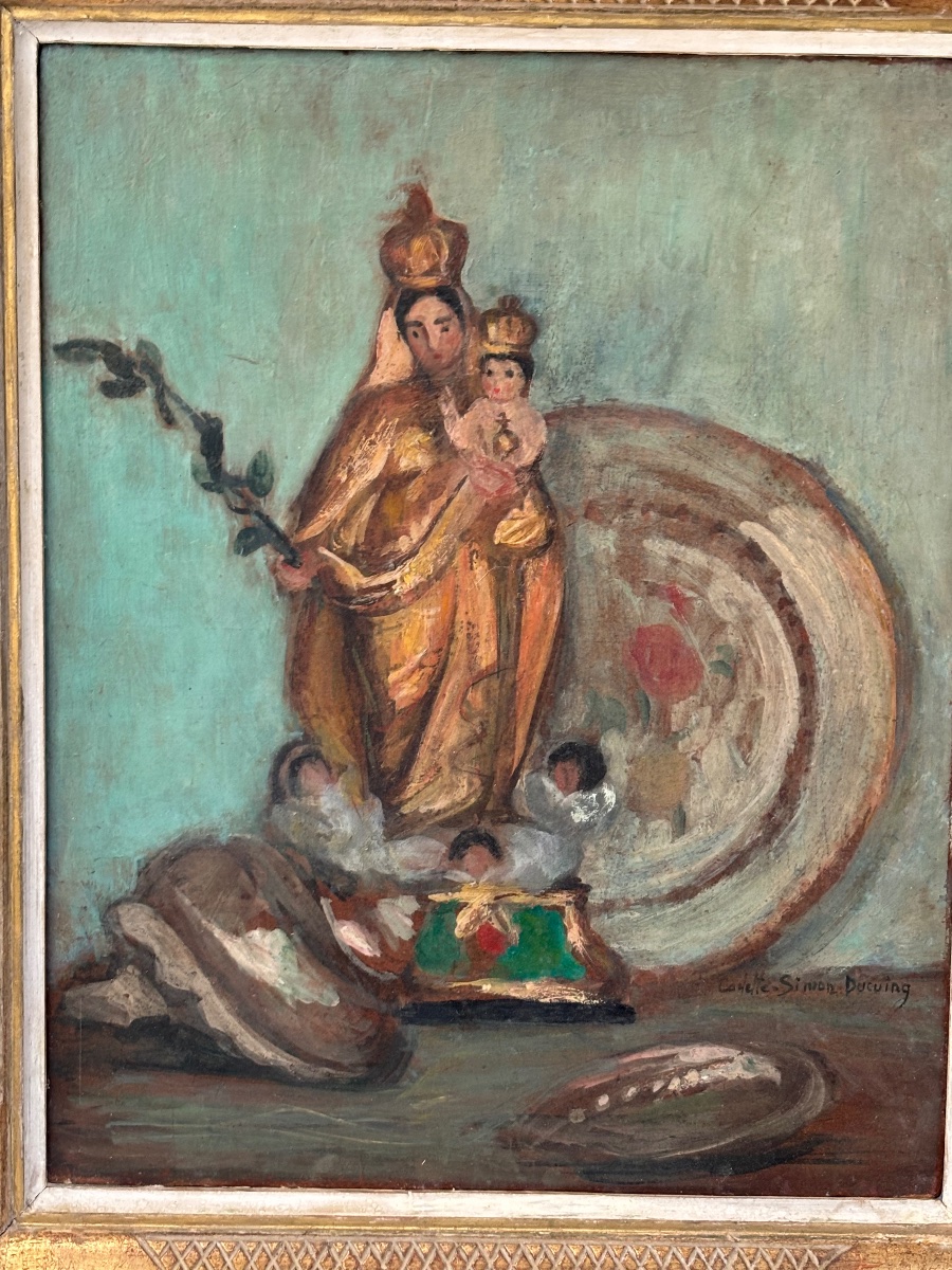 Antique Painting: Oil On Santibelli Panel By Cadette-simon Ducuing, Early 20th Century-photo-4