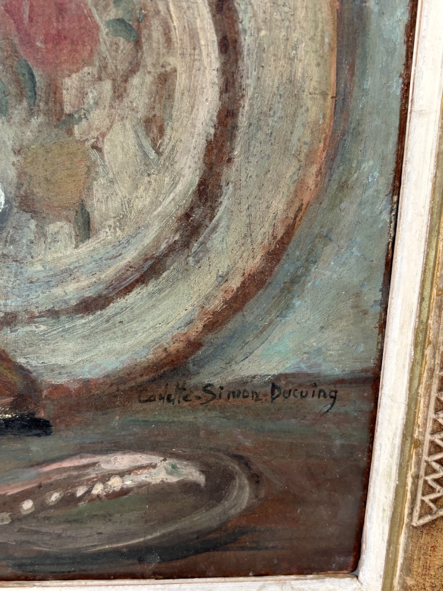 Antique Painting: Oil On Santibelli Panel By Cadette-simon Ducuing, Early 20th Century-photo-1