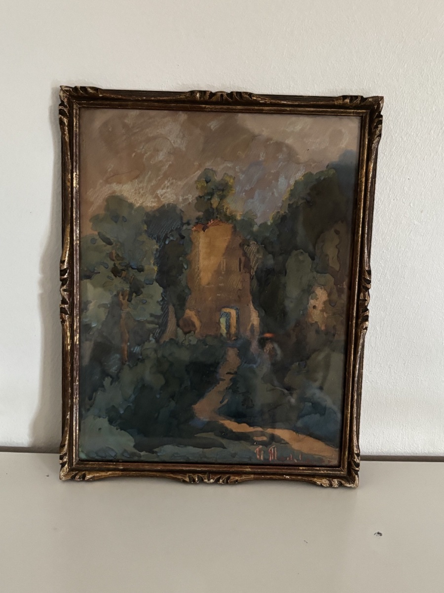 Small Antique Pastel Painting Of Gisors By H. Madelaine, Rouen School, Early 20th Century -photo-2