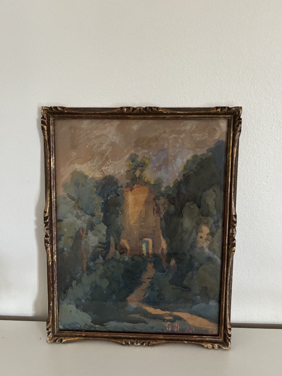 Small Antique Pastel Painting Of Gisors By H. Madelaine, Rouen School, Early 20th Century -photo-3
